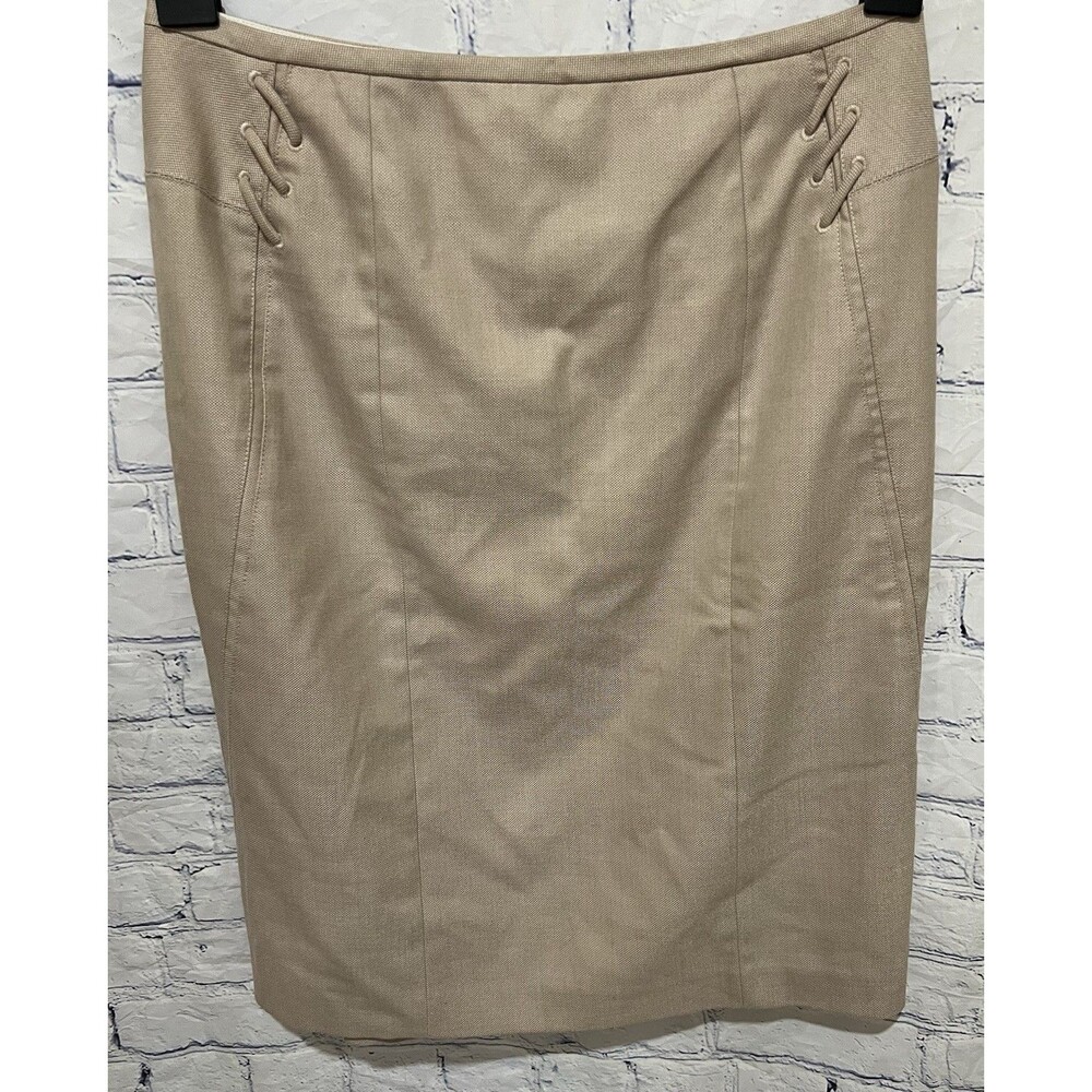 White House Black Market WHBM Tan Beige Rayon Blend Straight Pencil Skirt 8